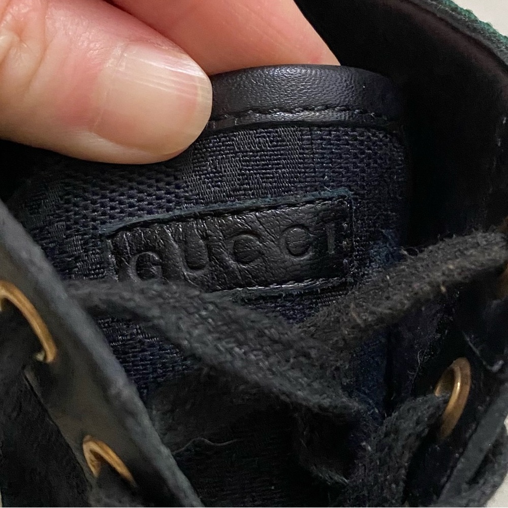 $985 Gucci Made in Italy GG Monogram Black Leather Canvas High Top Sneakers 5.5 - Picture 10 of 13